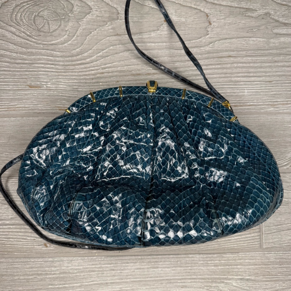 Judith Leiber Python Evening Bag Medium Clutch Cr… - image 8